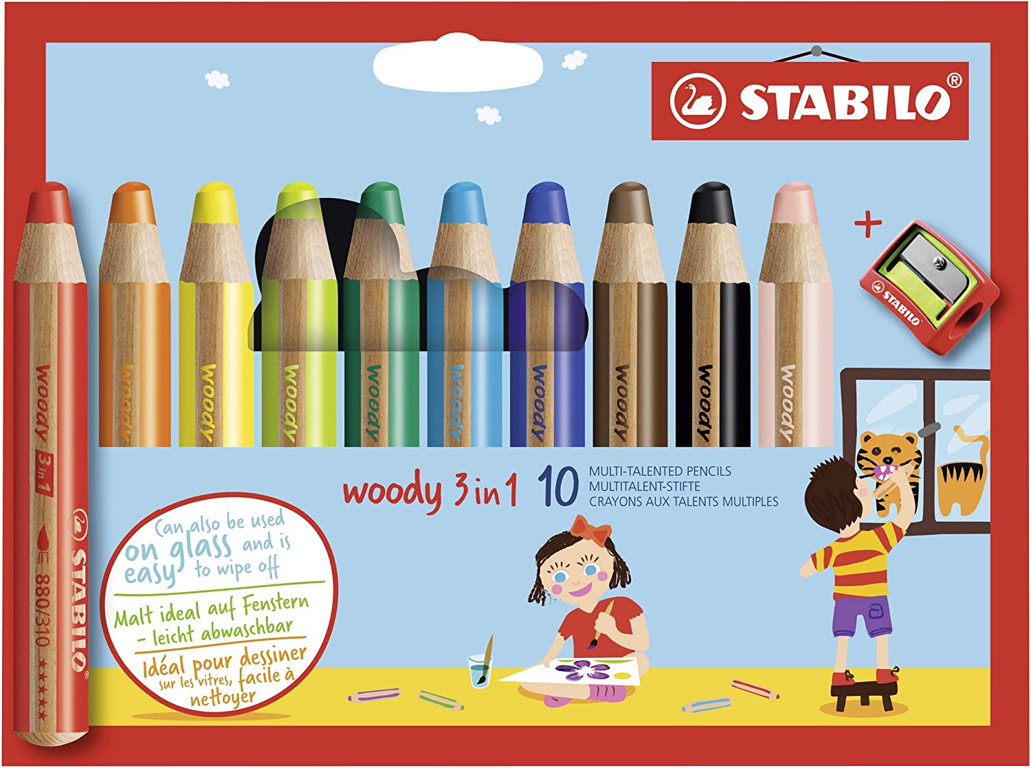 Stabilo Woody 3-in-1 Coloured Pencil, Watercolour and Wax Crayon, multicolo