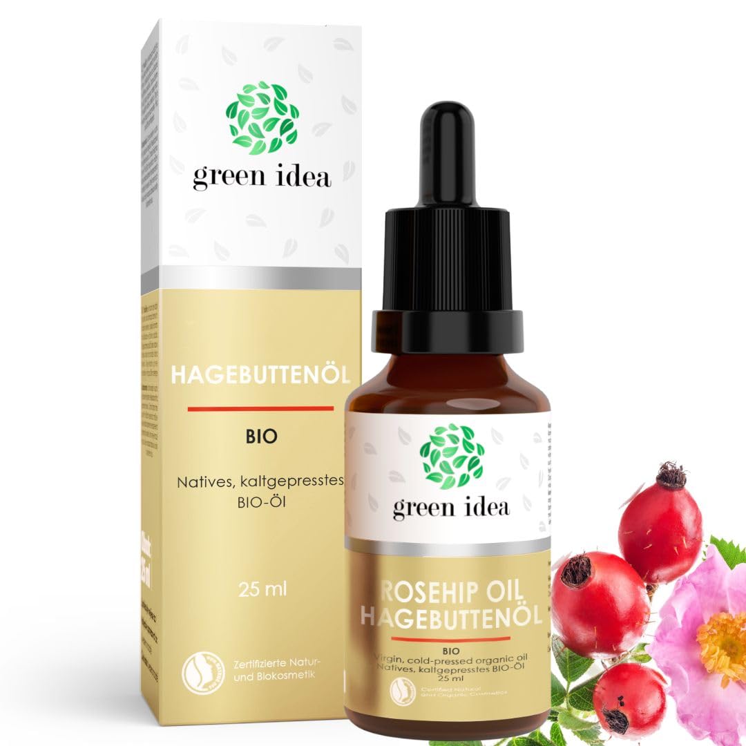 Green idea - Rosehip Oil Organic Face | Wild Rose Oil Face Oil Anti Aging | Sun Exposure Aging, Acne Oil | Linol and Linolenic Acid | NaTrue Certificate | Glass Bottle 25 ml
