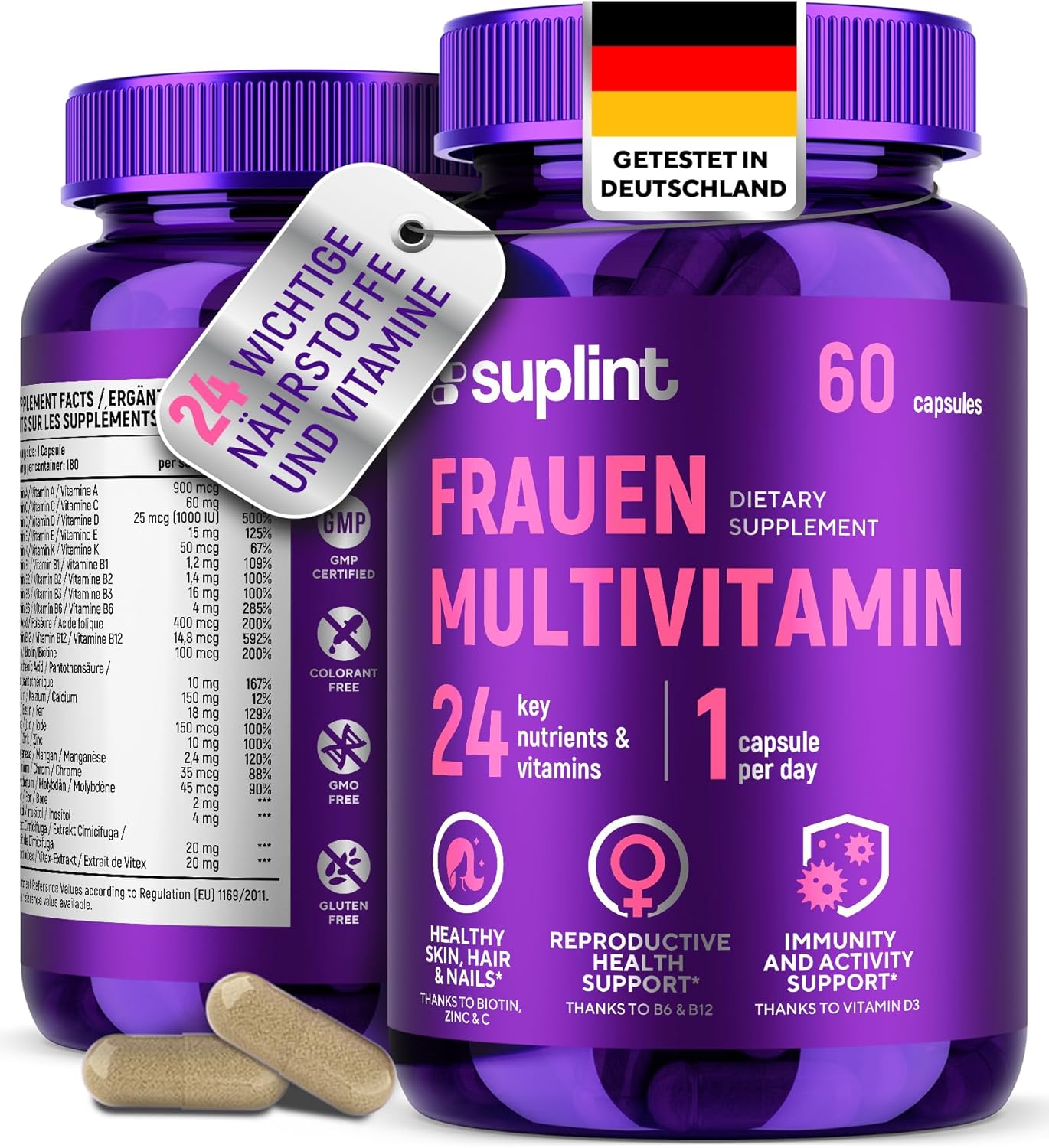 Multivitamin & Mineral Capsules High Dose for Women - A-Z Complex with Vitamin B6, Iron, Zinc & Vitex - 60 Capsules - Premium Multivitamin - All-in-One Vitamins for Women