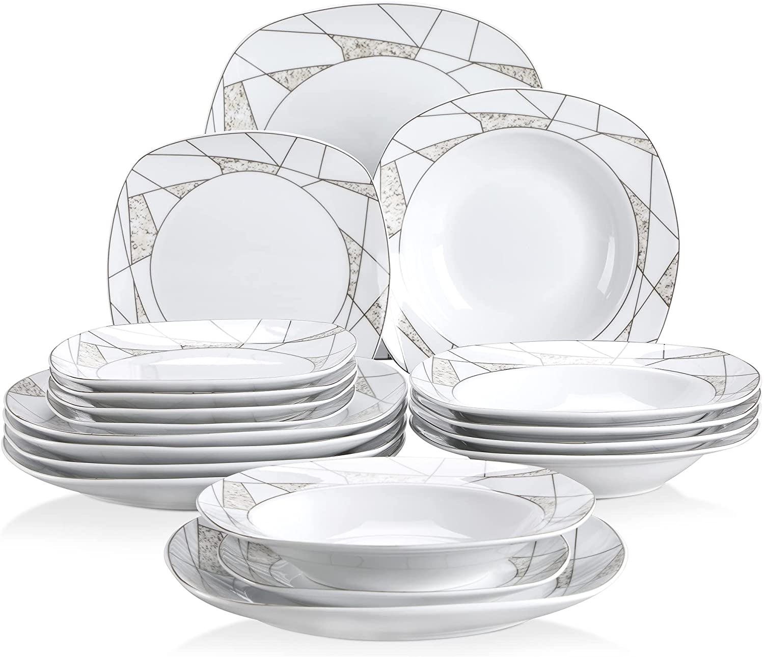 Veweet Serena Series Porcelain Dinner Service 60 Pieces Crockery Set for Restaurant and Family Tableware for 12 People