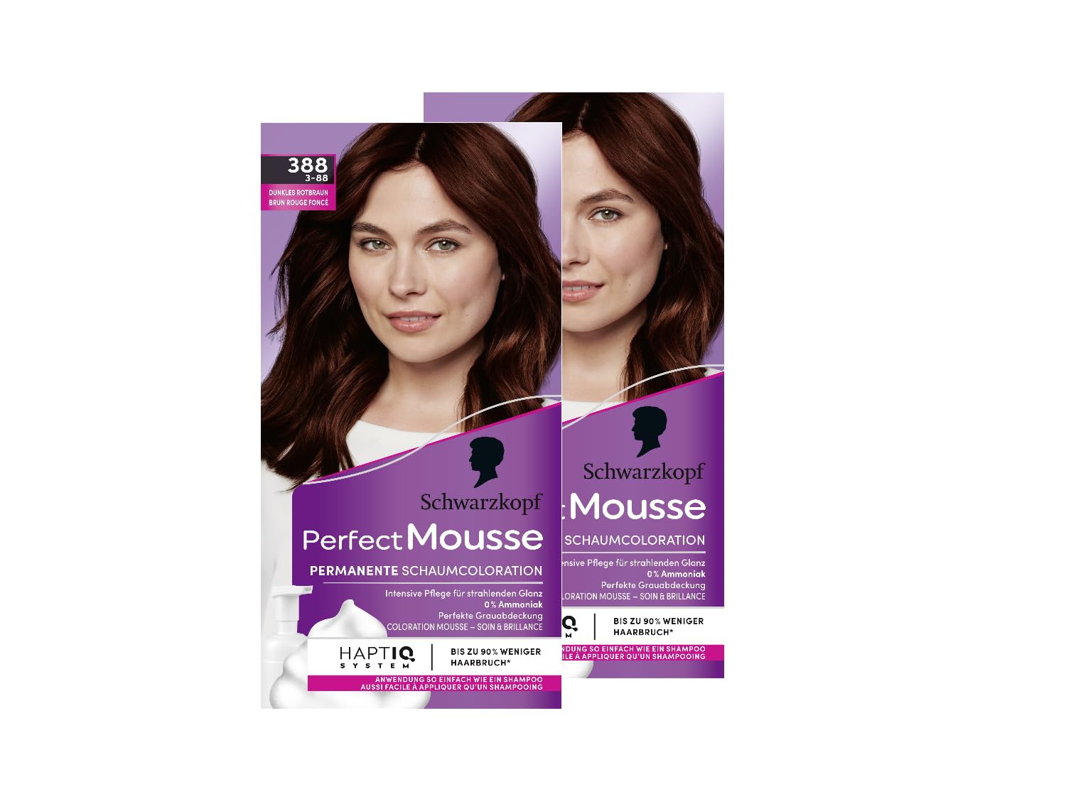 Schwarzkopf Perfect Mousse Permanent Foam Colouration 388/3-88 Dark Reddish Brown (2 x 93 ml), Hair Color with Perfect Gray Coverage, Coloration for Intensive Care and Radiant Shine