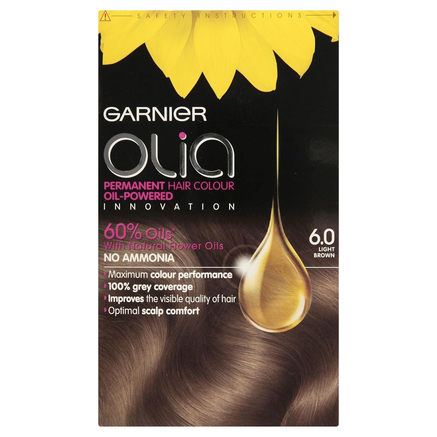 Garnier Olia Permanent Hair Color 6.0 Light Brown, Pack of 3