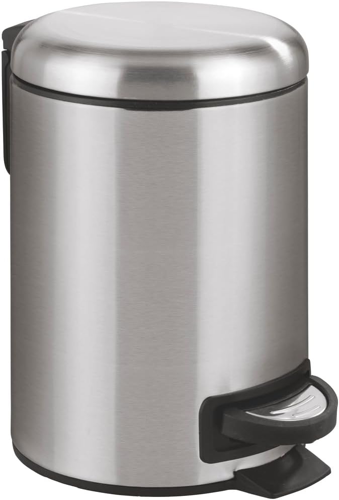 WENKO Cosmetic Pedal Bin Leman Easy Close Stainless Steel 3L – Cosmetic Bin, Waste Bin with Soft-Close Mechanism and Anti-Fingerprint Capacity: 3 L, rust-proof stainless steel, 17 x 25 x 22.5 cm, satin finish