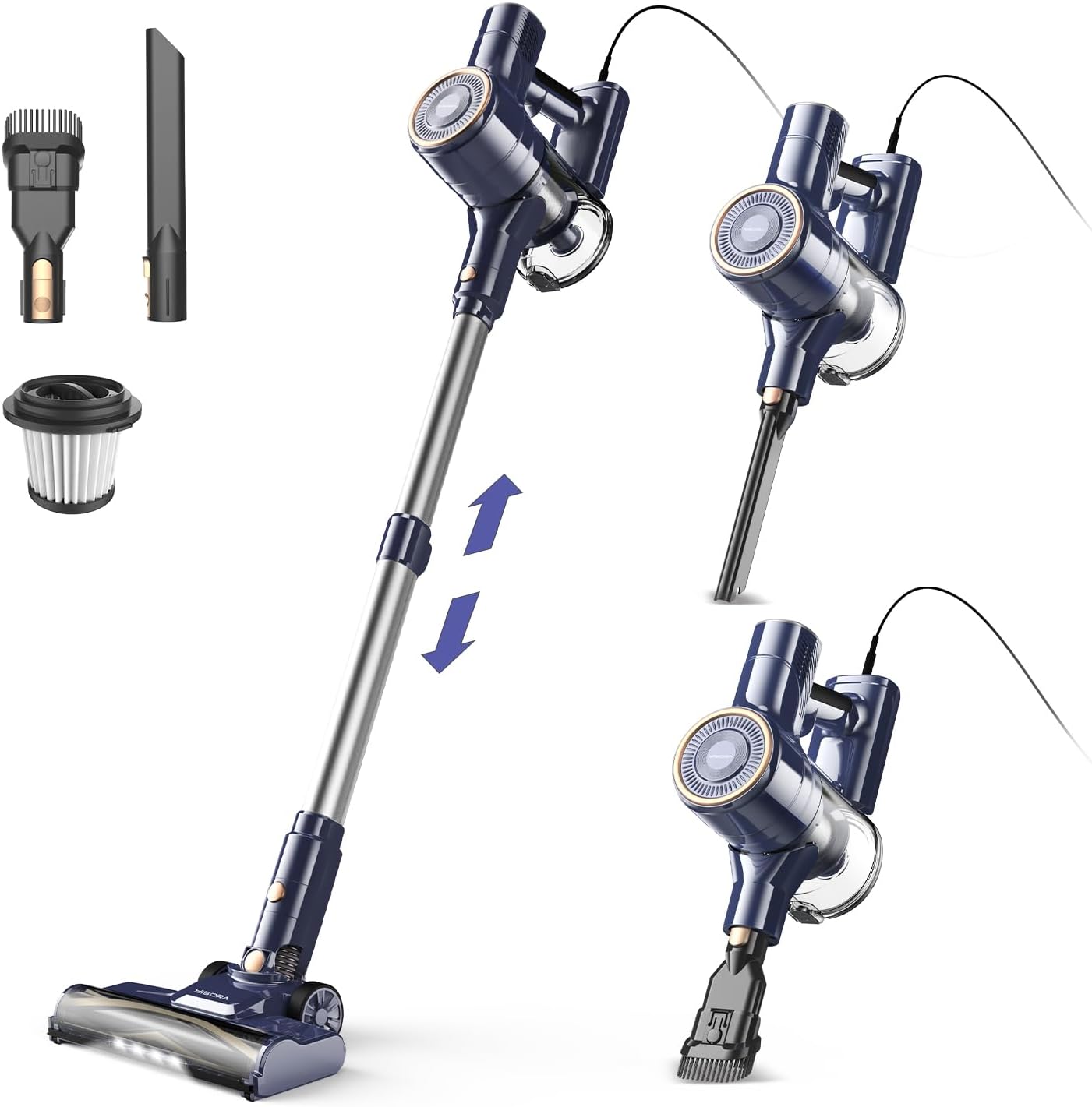 Vacuum Cleaner, 6-in-1 Handle Vacuum Cleaner & Handheld Vacuum Cleaner with 6 m Cable, 23 Kpa Strong Suction Power, 600 W Motor, Freestanding Vacuum Cleaner Bagless Vacuum Cleaner for Hard Floors