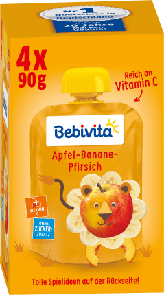 Bebivita Quetschie children's fun apple-banane peach from 1 year, 4x90g, 0.36 kg