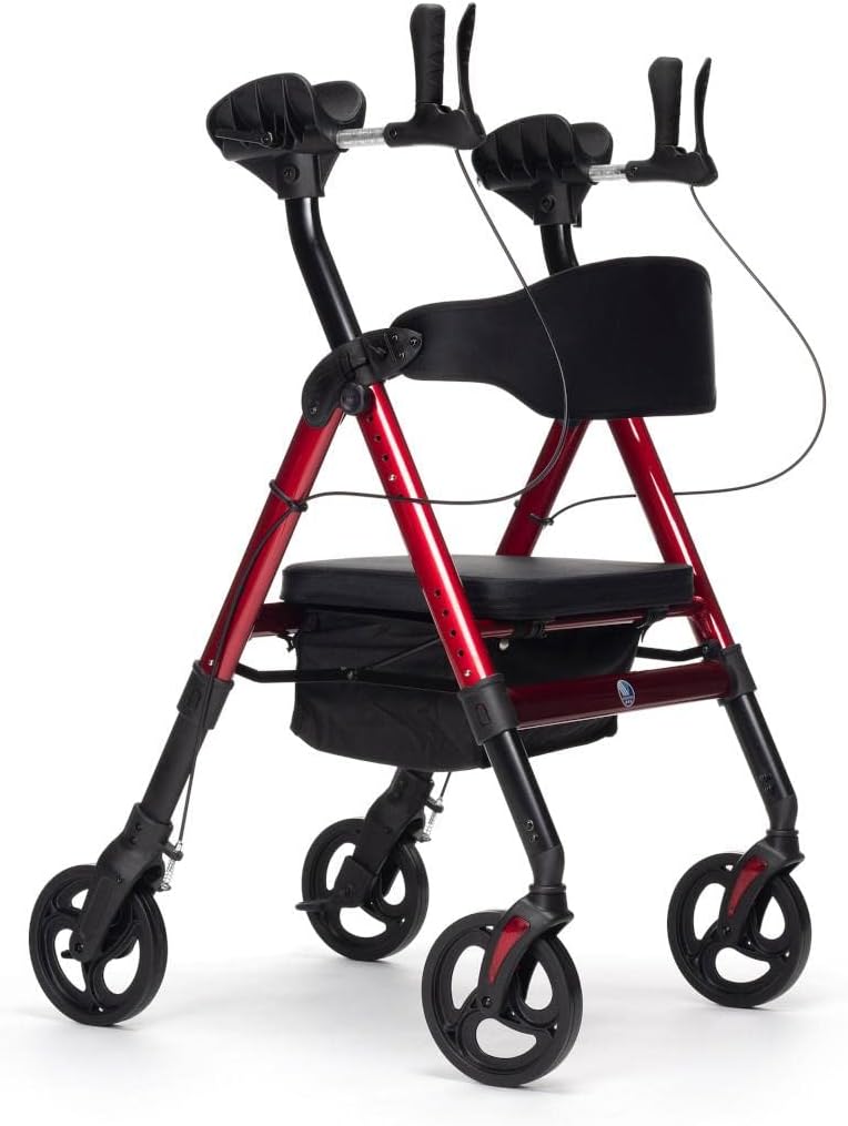 FabaCare Goliat Artro Arthritis Rollator Foldable Arthritis Rollator Height Adjustable Forearm Supports Bag Seat Back Strap up to 200 kg Red