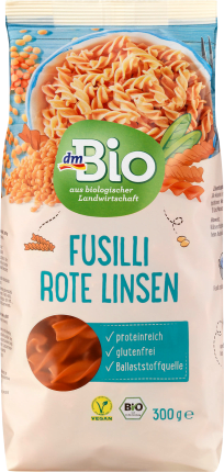 dmBio Pasta, red lentil fusilli, 300 g