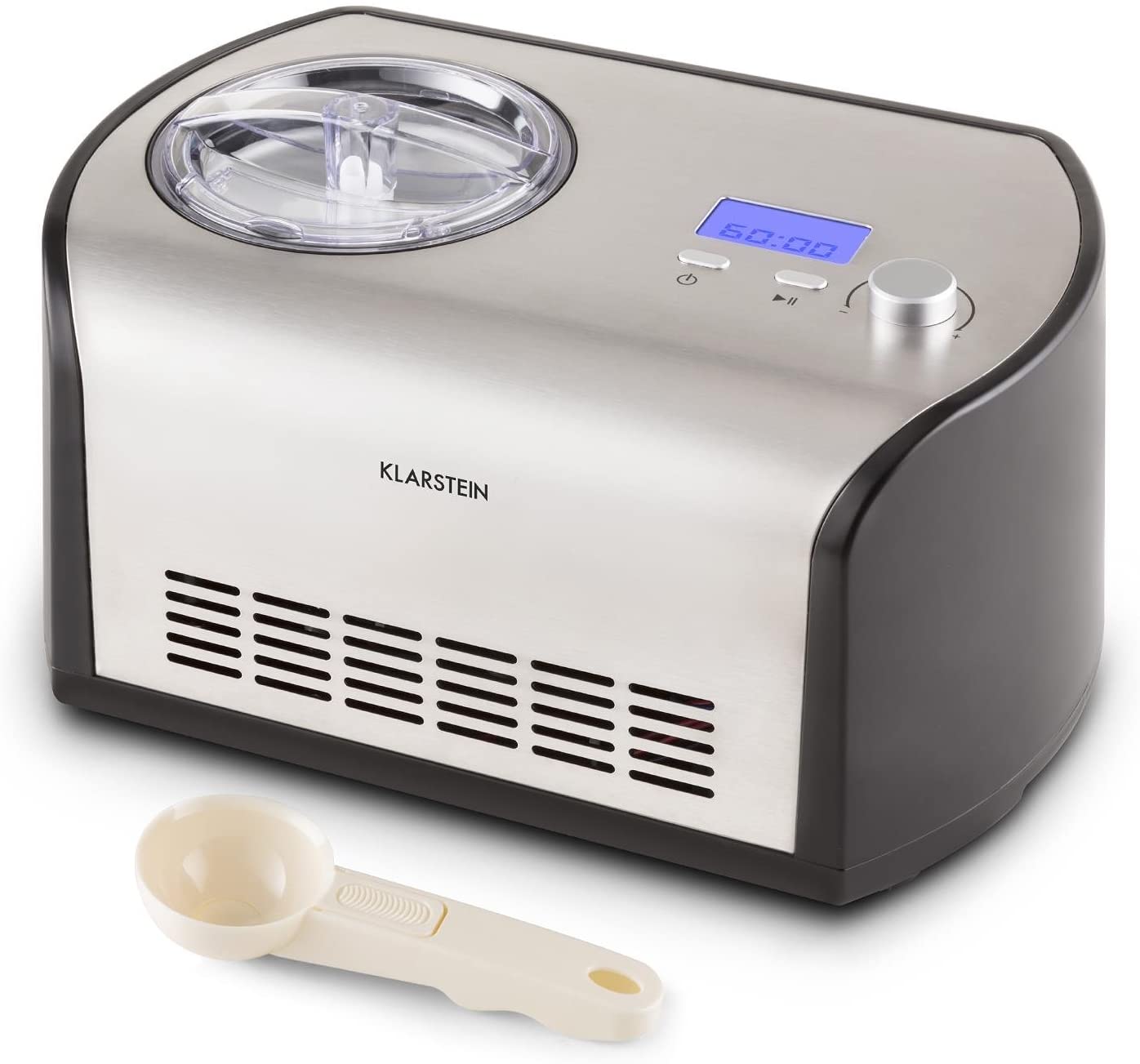 Klarstein Snow Berry & Choc Ice Cream Ice Cream Machine Ice Machine Stainless Steel with Pad for 1.2 Litres of Ice in 30 Minutes – Air Compressor with Cooling Function + Recipes for Sorbets Milk and Yoghurt Ice (Silver), stainless steel