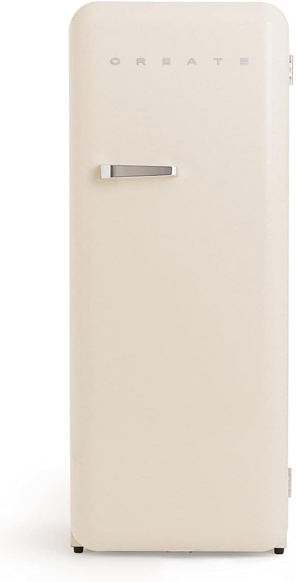 CREATE Retro Friend 150 Silver Fridge Freezer 281 L in Cream White, Silver Handle / 102 W, Low Energy Consumption, 150 cm, 3 Shelves, Temperature Control, 60 x 60 x 150 cm