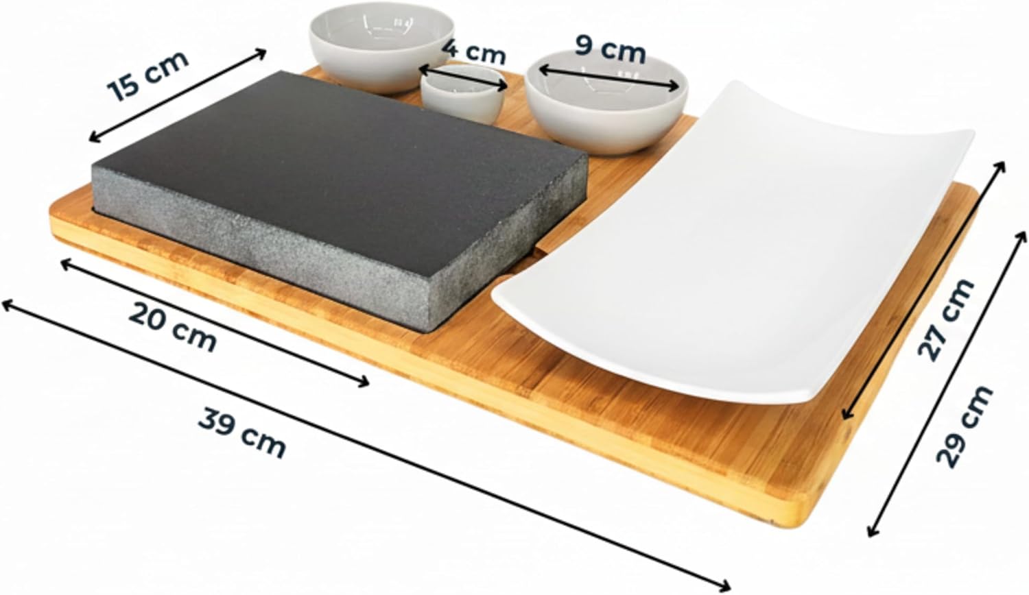 CAWI Lava Stone Steak Board 2 Sets Serving Plate, Bamboo Board with Hot Stone Grill, Steak Grill Plate, Stone Plate, Table Grill Set