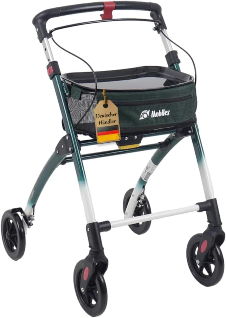 FabaCare Jaguar Indoor Rollator Narrow with Tray, Lightweight Home Rollator, Foldable, up to 100 kg, Green/White