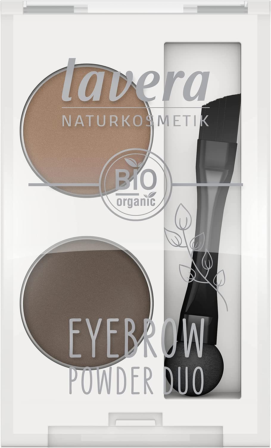 lavera Eyebrow Powder Duo - Natural Cosmetics - Talc-Free - Vegan - Free from Silicone - Free from Mineral Oil - With Mineral Colour Pigments & Organic Jojoba Oil - 2 x 0.8 g, ‎brown