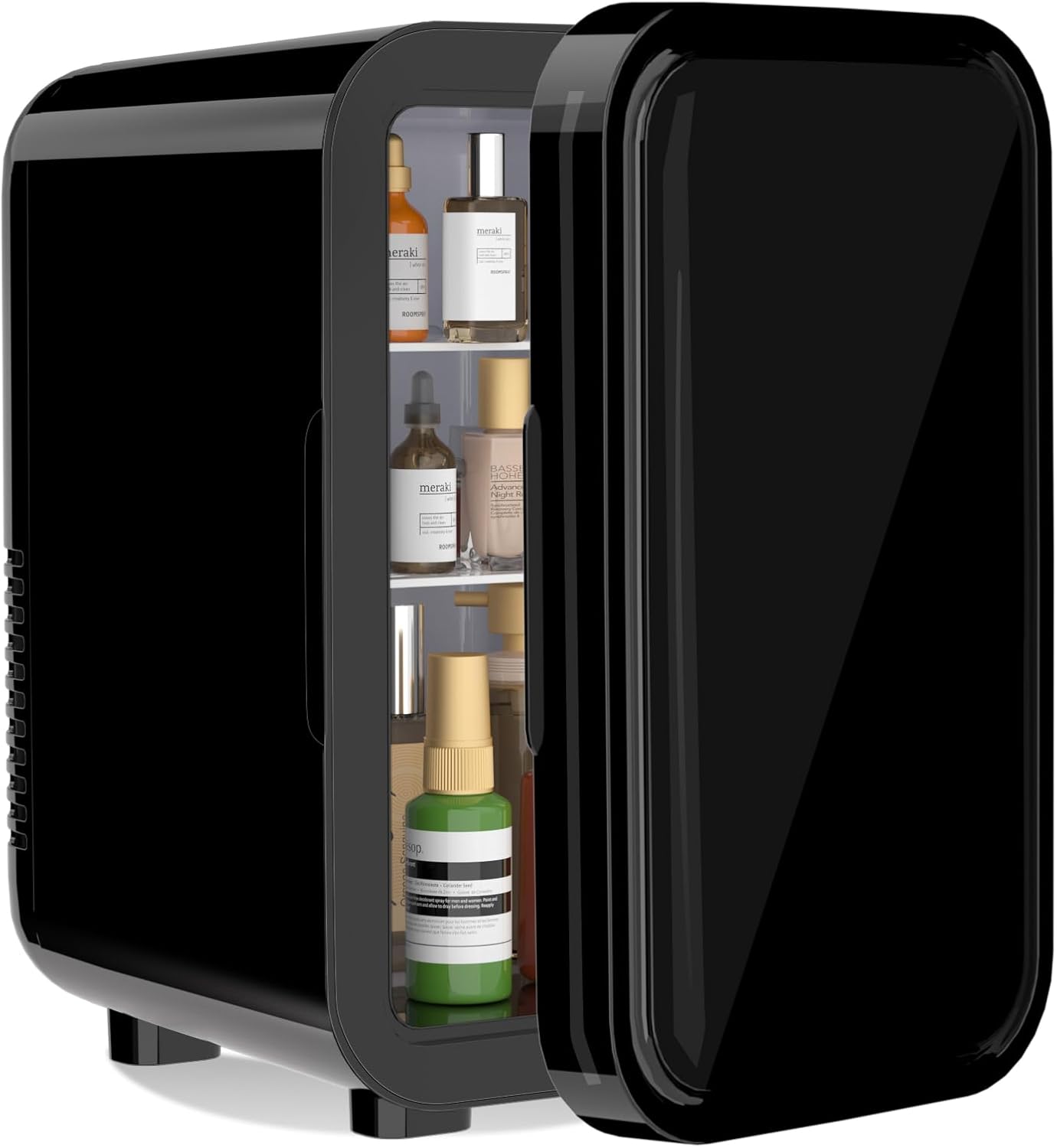 YASHE Mini Refrigerator, 6 Liters/8 Cans 220-240V AC/DC Portable Thermoelectric Cooler Refrigerators for Bedroom, Skincare, Drinks, Office, Dorm and Car, Black