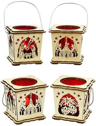 Unbekannt Sigro 4 Different Laser Red with Glass Tea Light Lantern – 14 x 8 cm beige