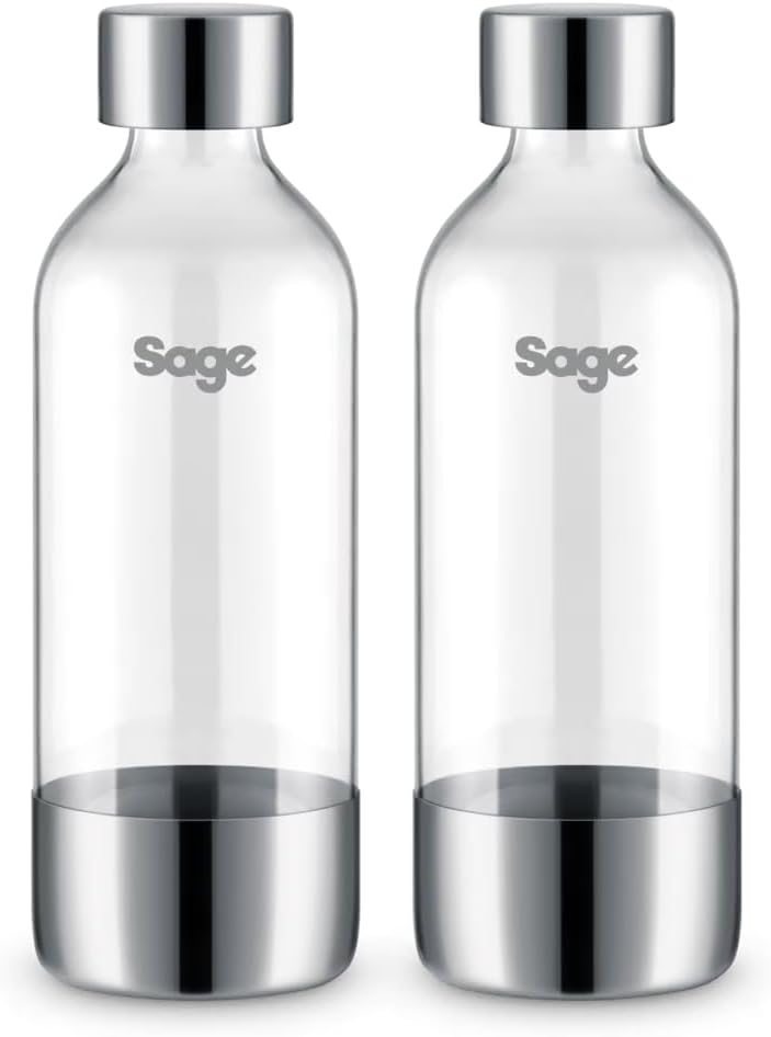 Sage - The InFizz Bottles 1L - Bottle Compatible with the InFizz Fusion Home Water Carbonator - Pack of 2, Brushed Stainless Steel