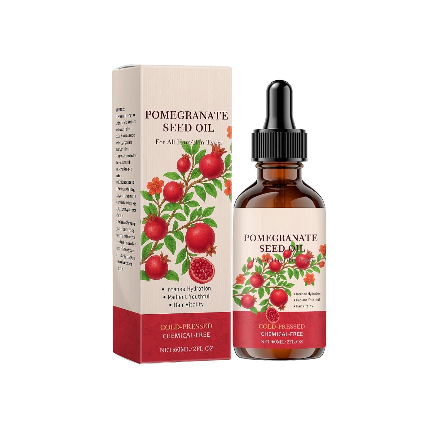 Generic 60ml Reines Natürliches Granatapfelöl, Granatapfelsamenöl, Keine Chemischen Inhaltsstoffe, Angenehmes Aroma Granatapfel öl Zur Haut-und Haarpflege (1)