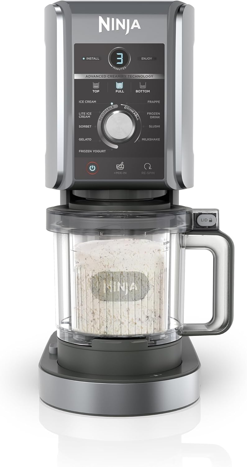 Ninja CREAMi Deluxe Ice Cream Maker with 3 Containers, 10 Functions, Dessert & Ice Cream Maker for Ice Cream, Sorbet, Frozen Yogurt, Milkshakes, Slushi, 2-in-1 Flavor Option, Silver, NC501EU