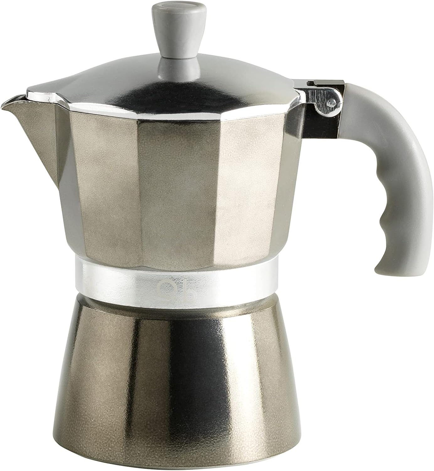 Q.b. Q.B. Fluo by Mopita Aluminum Espresso Maker for 3 Cups Silicone Coating Anti-Scald Handle for All Cooking Surfaces No Induction Color Silver