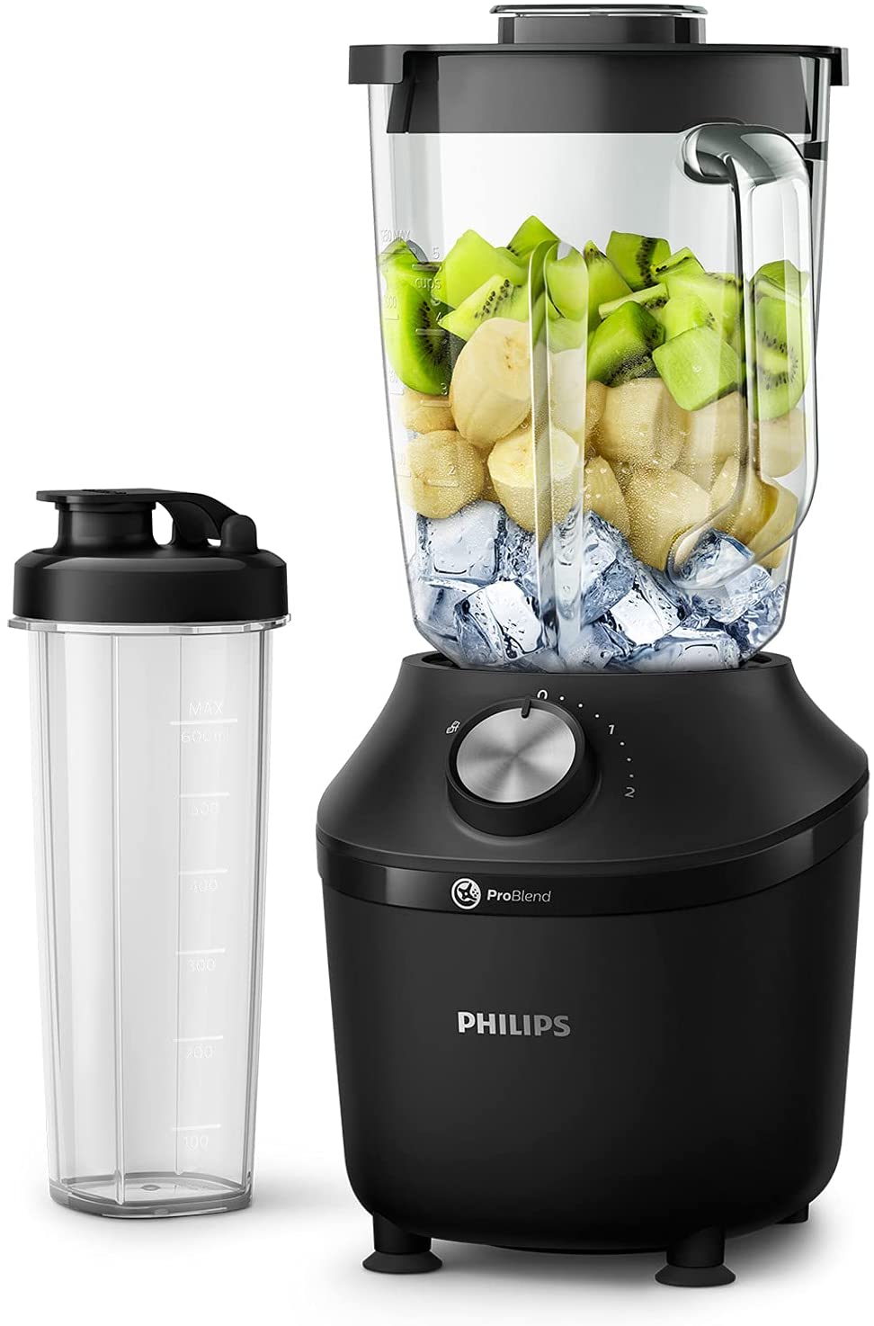Philips Domestic Appliances Philips Standmixer und Smoothie Maker – 600W, 2-Liter-Becher, Rezepte-App, 2 Geschwindigkeitsstufen + Impulsfunktion, ProBlend, Ice-Crush-Funktion (HR2291/41)