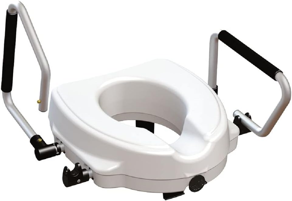 Identités Toilet Seat Raiser - Primo - 2 Armrests - Anatomical Shape - Front Tilt - Polyethylene - 12.5cm - Easy to Attach to Glasses - Anatomically Shaped Toilet Bowl