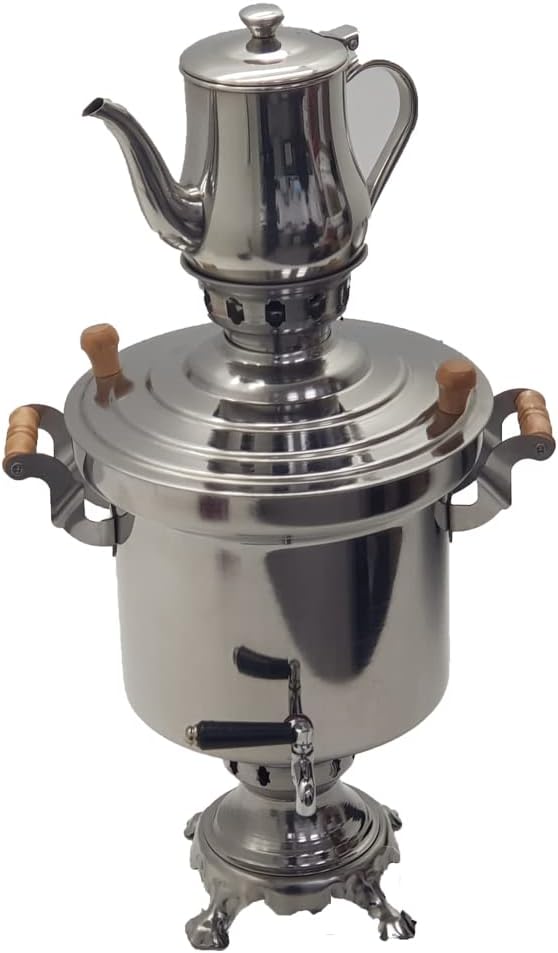 Samovar Set Stainless Steel with Teapot Charcoal Tea Maker with Chimney