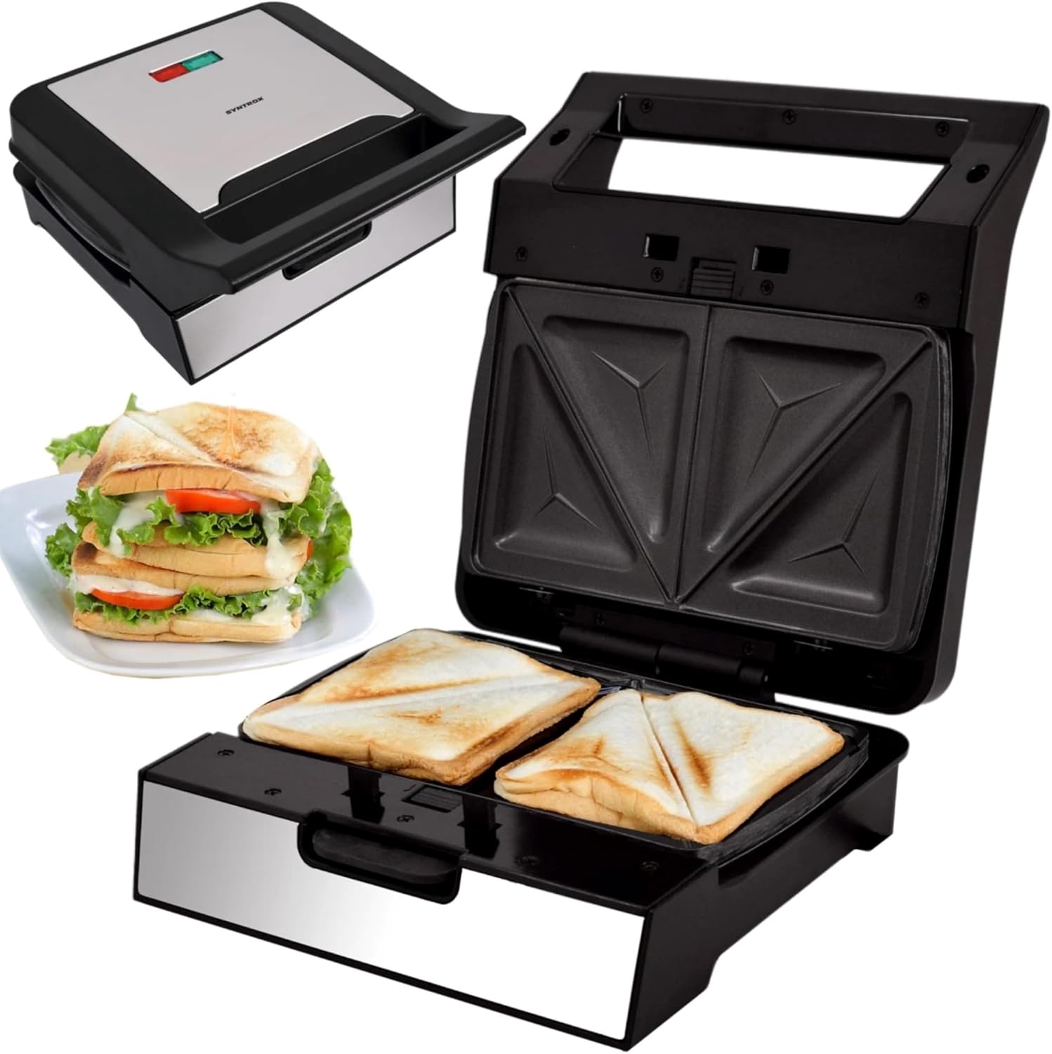 Syntrox Germany Syntrox Sandwich Maker with Removable Plates, 1400 Watt, Stainless Steel, Fast Heating, Non-Stick Coating, Various Removable Plates, Multifunctional Device