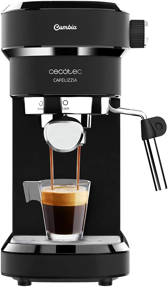 Cecotec Cafelizzia 790 White Coffee Machine for Espresso and Cappuccino, with Fast Thermal Block Heater, 20 Bar, Auto Mode for 1 and 2 Coffeees, Oriental Steamer (Black, Without Pressure Gauge)
