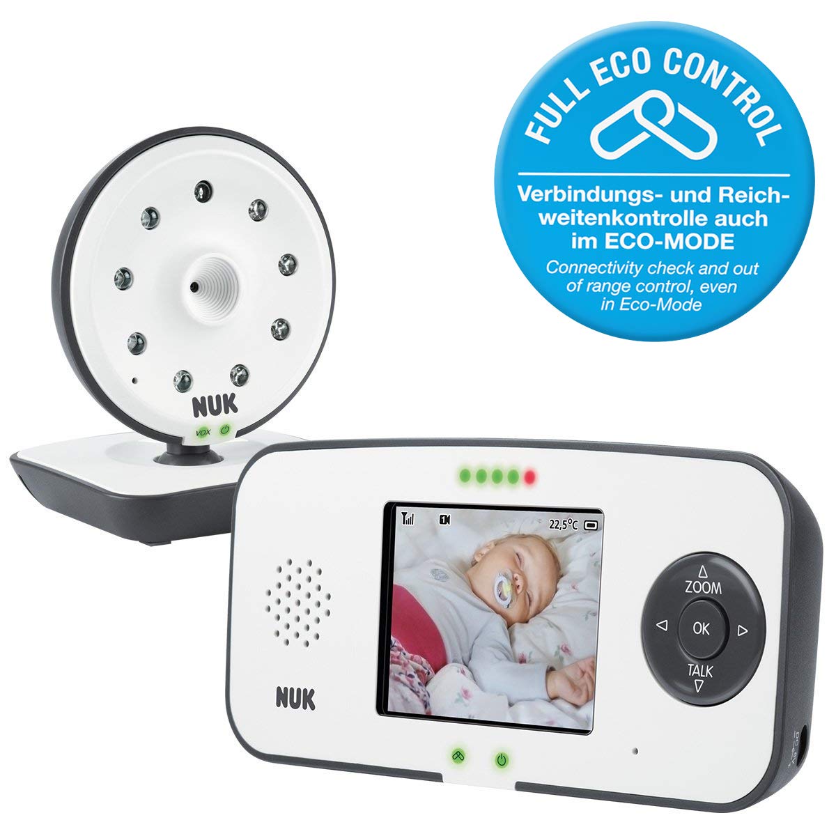 NUK Eco Control 550VD Digital Baby Monitor with Camera and Video Display for up to 4 Cameras, Free of High Frequency Radiation in Eco Mode