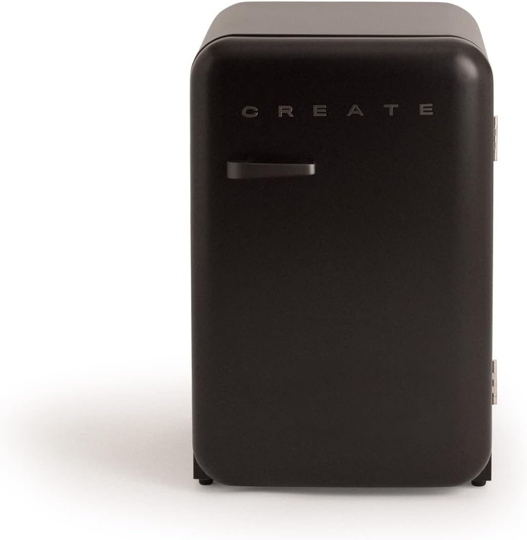 CREATE Retro Fridge 83.5 Black / Fridge in Black, Handle Black / 98 W, Low Consumption, 2 Shelves, Temperature Control, Bottle Holder, 56 x 54 x 84 cm