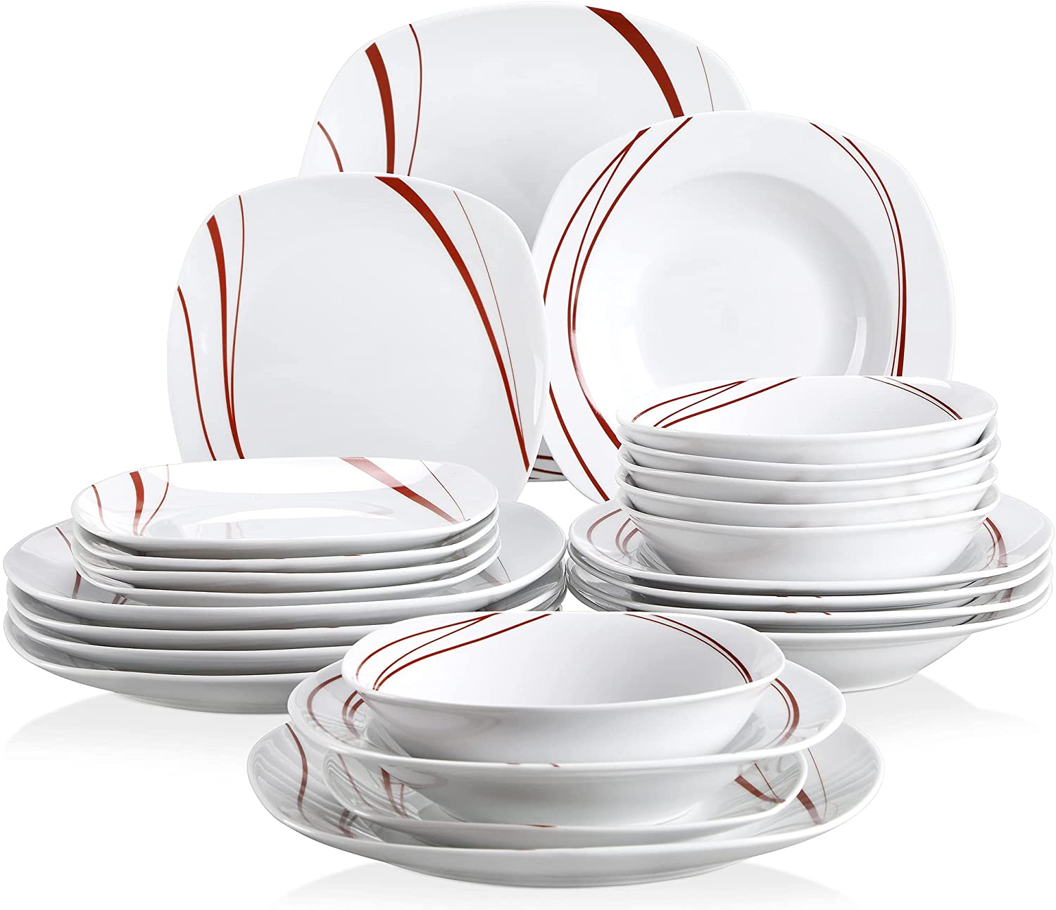 Veweet Bonnie Series Porcelain Dinner Set, 60 Pieces for 12 People