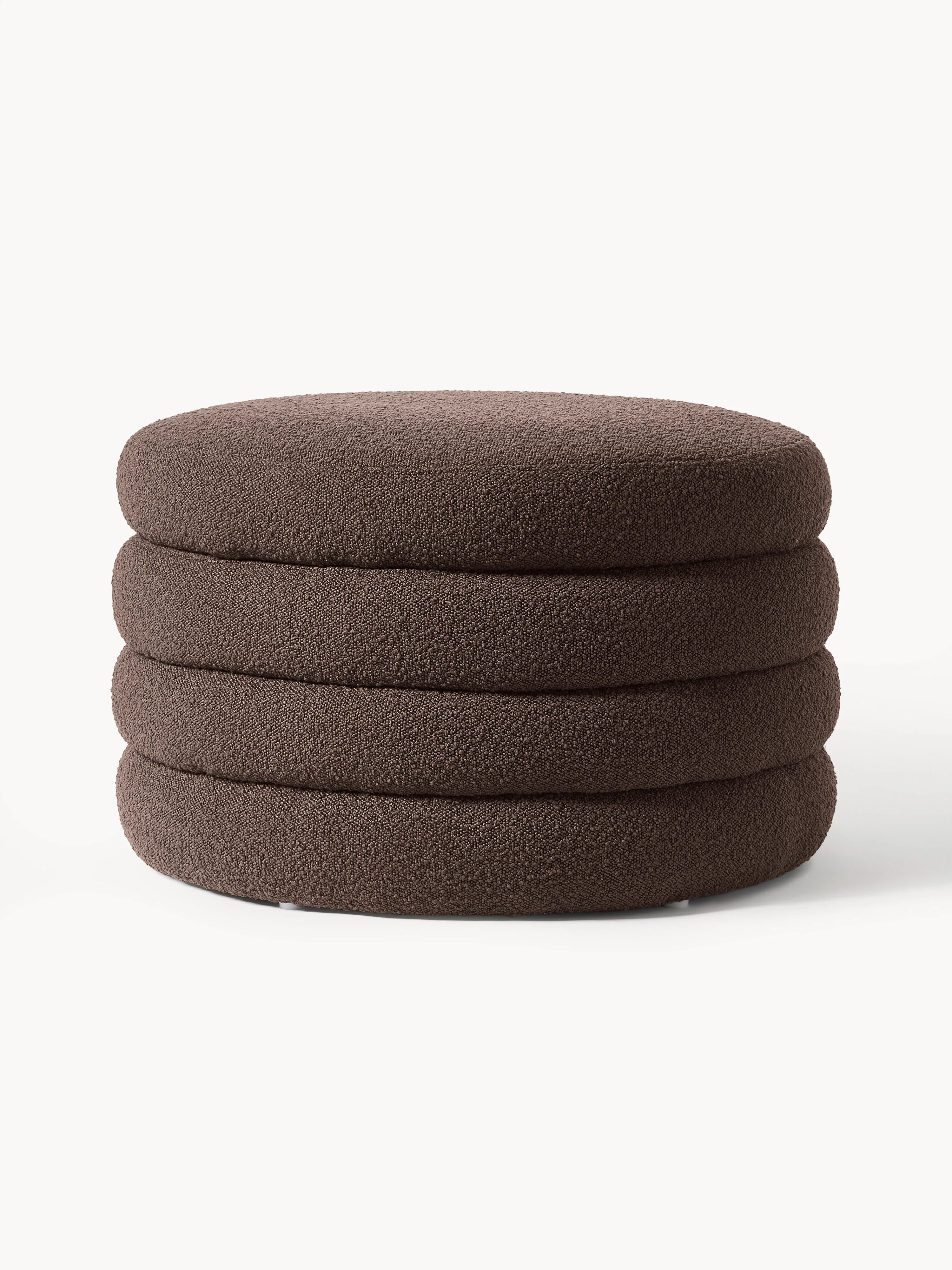 Westwing Collection XL Bouclé upholstered stool Alto with storage space, Bouclé Dark Brown