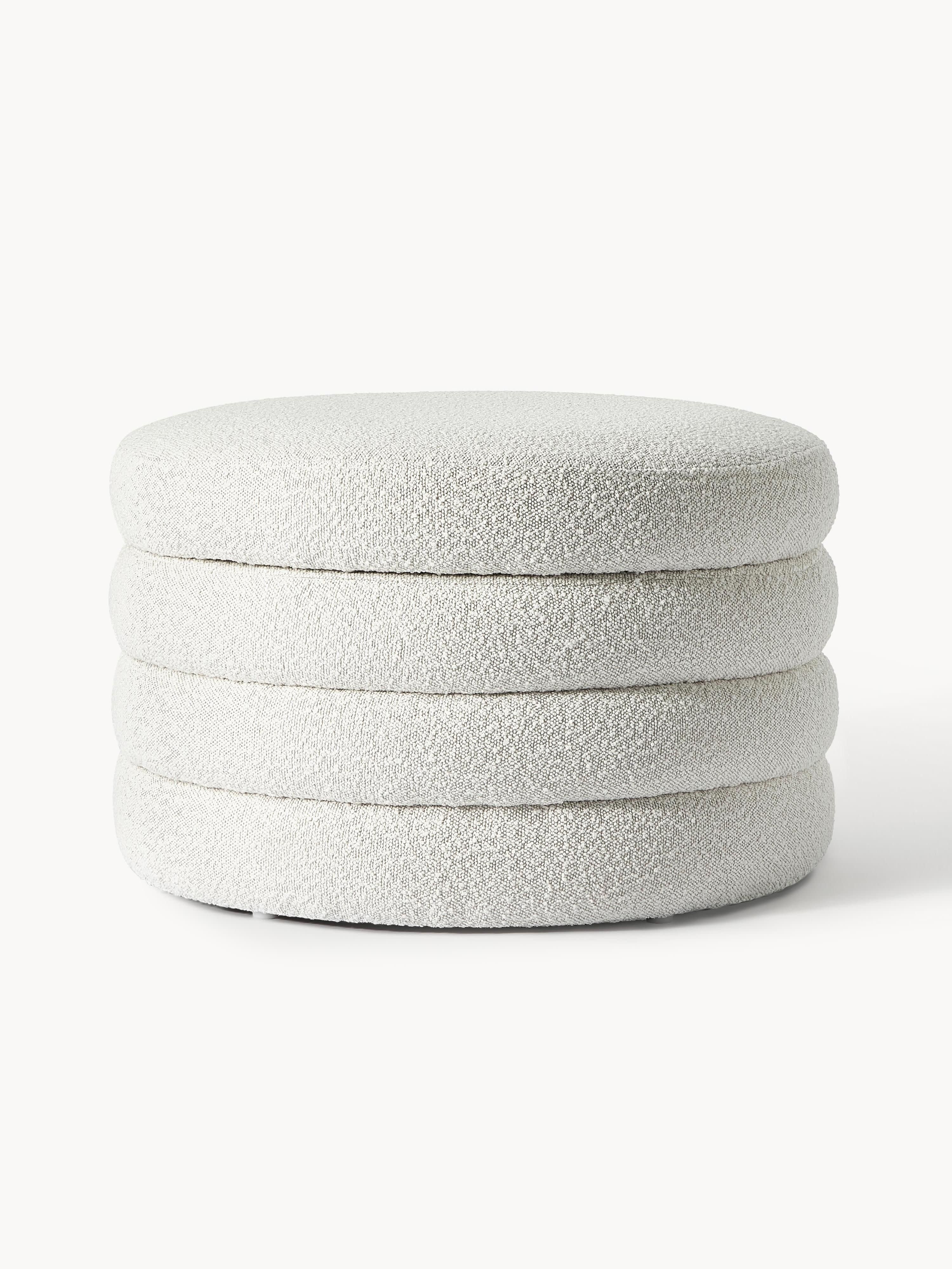 Westwing Collection XL Bouclé upholstered stool Alto with storage space, Bouclé Off White