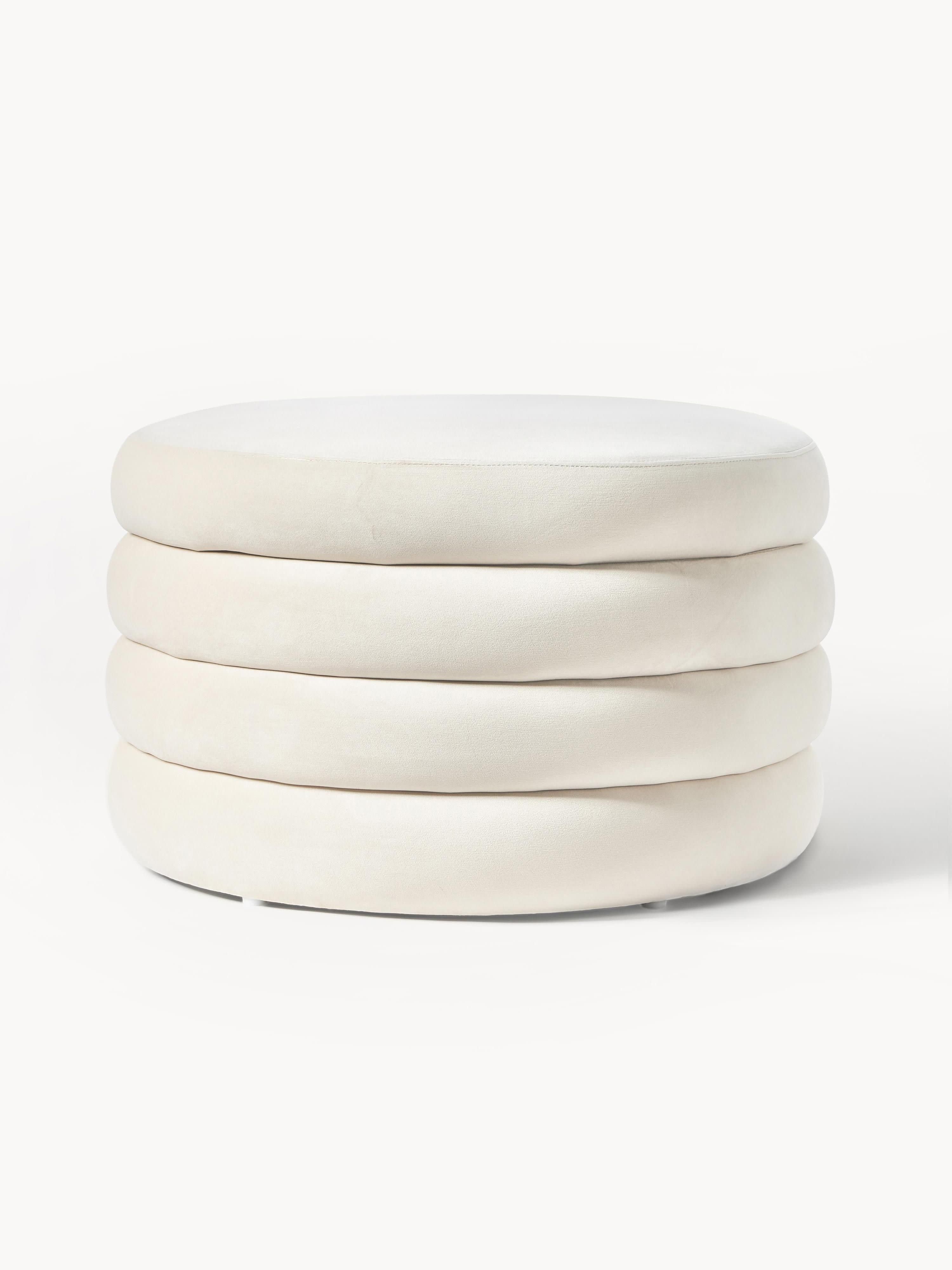Westwing Collection XL velvet upholstered stool Alto with storage space, Velvet Cream White