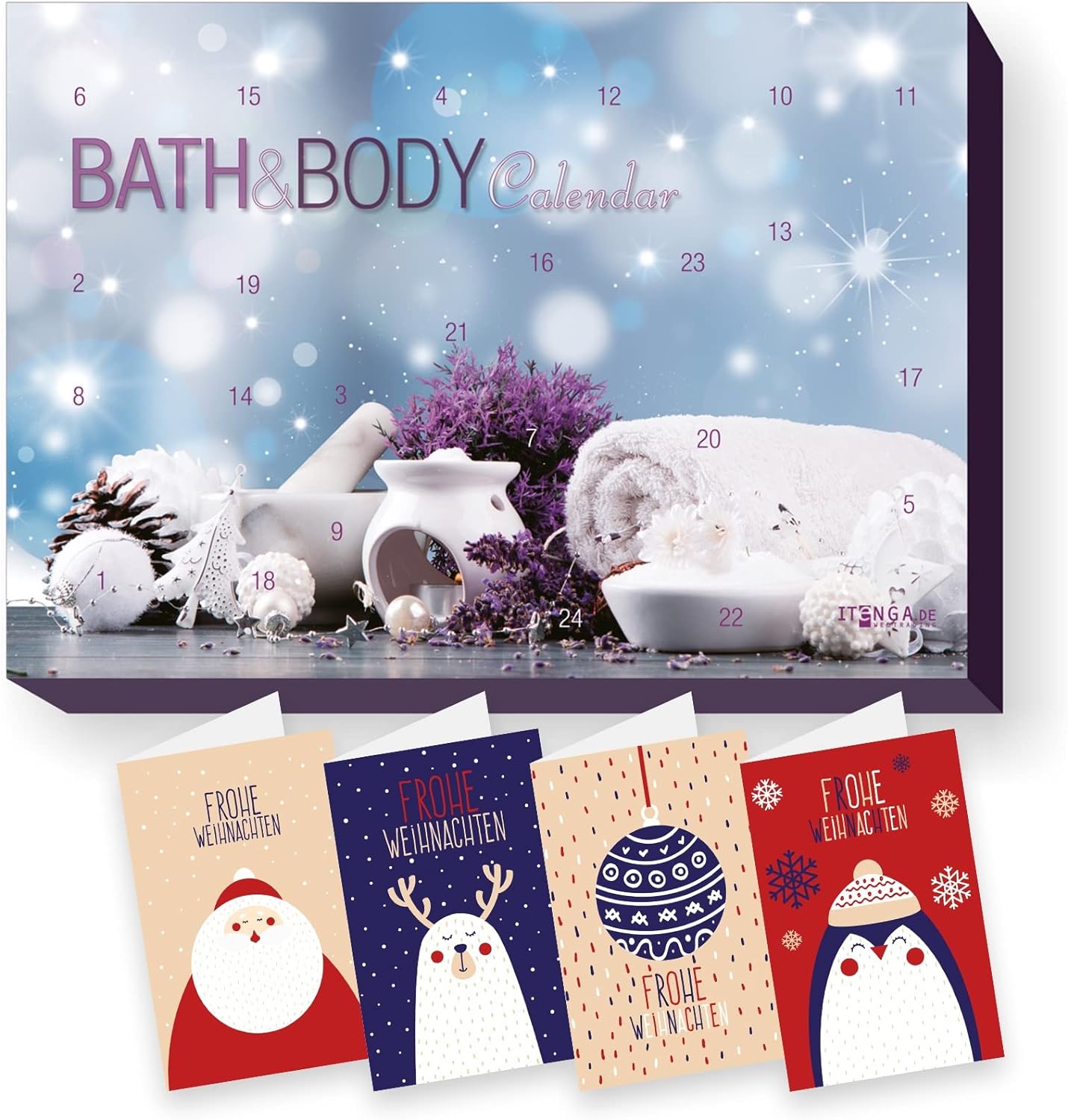 itenga Set of Advent Calendar Bath Body Design Spa Wellness Bath and Body Beauty Relaxation + 4 Christmas Cards