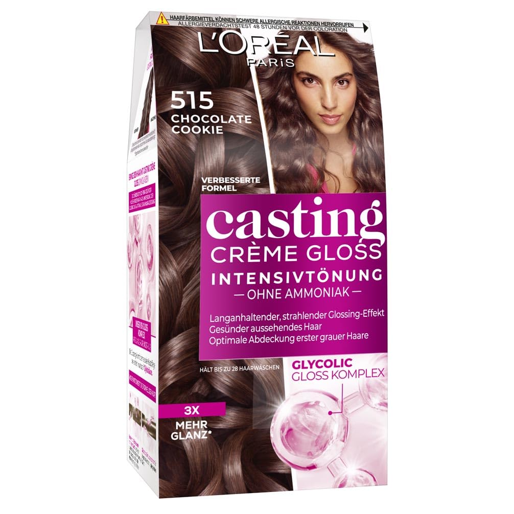 L\'Oréal Paris Casting Crème Gloss Hair Dye, Ammonia-Free and Silicone-Free Nourishing Intensive Hair Dye with Crème Gloss, No. 515 Chocolate Cookie (Brown), Pack of 1