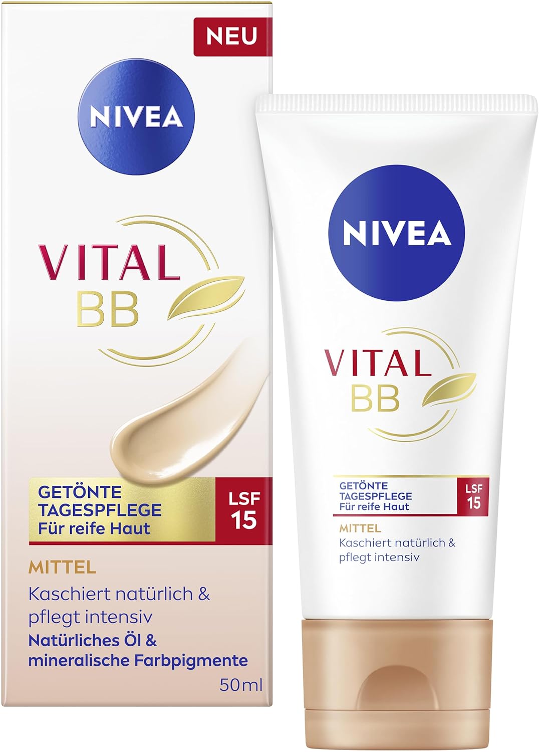 NIVEA VITAL BB Tinted Day Cream with SPF 15, Face Care for Natural Coverage Thanks to Mineral Color Pigments, Face Cream for Mature Skin (50 ml)