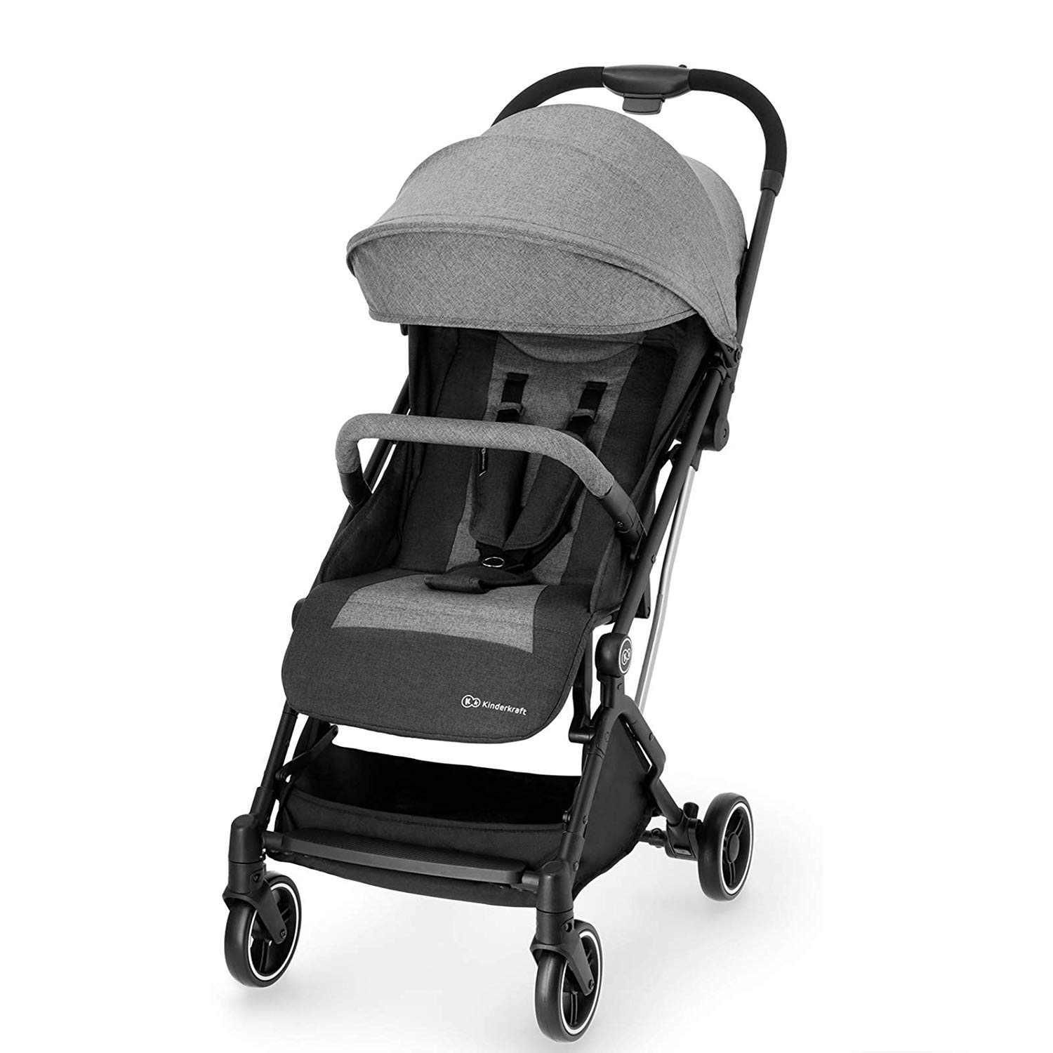 Kinderkraft Indy Pushchair, Reclining Buggy, Sports Pushchair, Light Only 6 kg and Adjustable, Rotating Front Wheels, Adjustable Handle, Freely Adjustable Backrest, Quick Folding, Grey