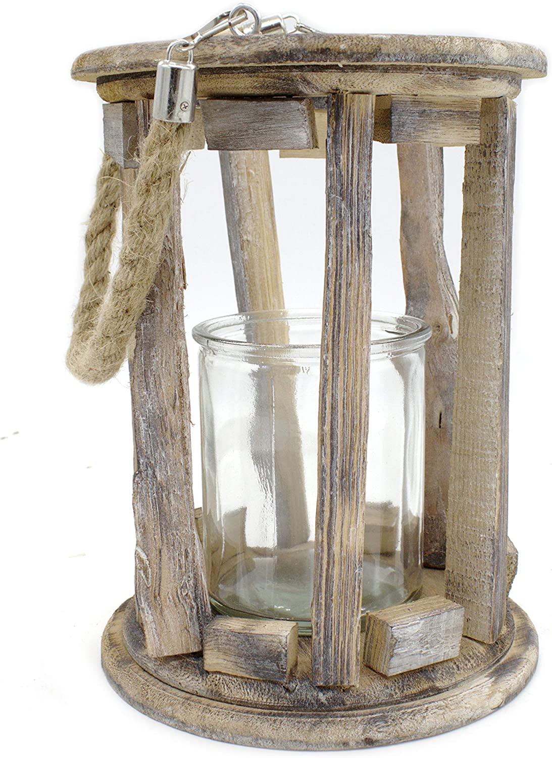 DARO DEKO Wooden Lantern with Candle Glass and Rope Handle