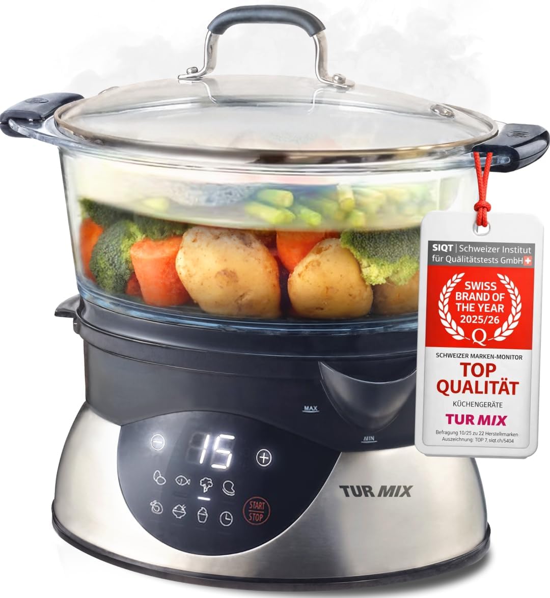 Turmix Steamer CX 220 - Steamer Pot 5.2 L with Glass Containers & Digital Display, Touch Control, Keep Warm Function, Delayed Start, Yoghurt Program, External Water Inlet, 900 W