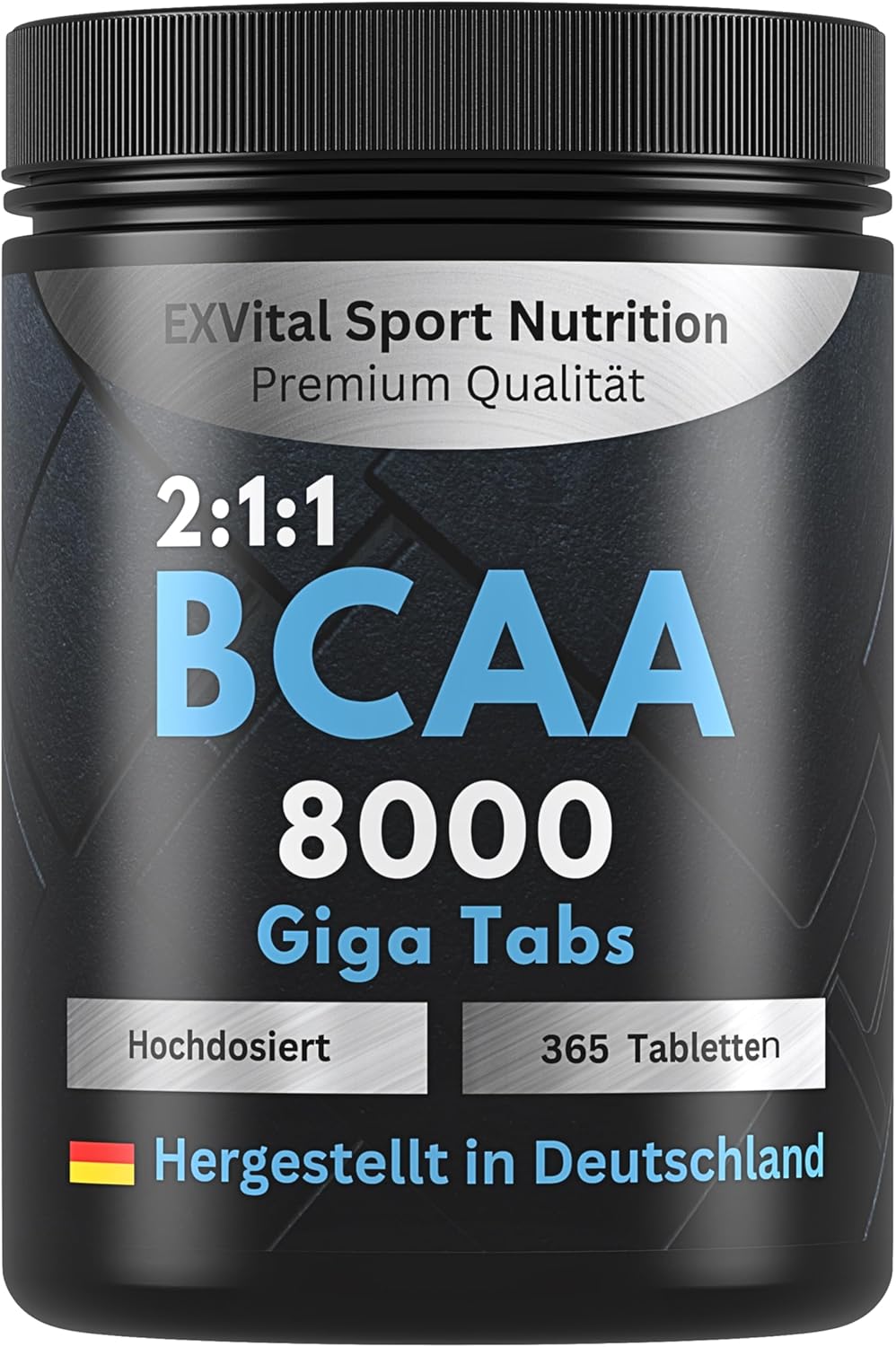 BCAA 8000 Giga Tabs - 365 Vegan Tablets, High Dose with 8000 mg BCAA per Day - in Optimal Ratio 2:1:1 - Amino Acids Complex of Leucine, Isoleucine & Valine - Laboratory Tested