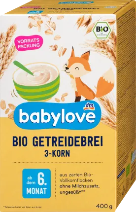 babylove Cereal porridge organic 3-grain from the 6th month, 400 g
