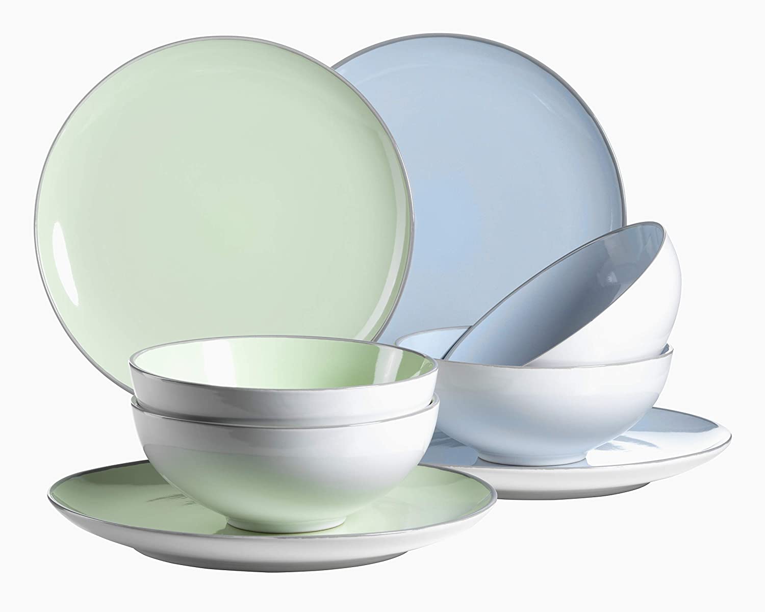 Maser MÄSER Maila 931234 Dinner Service 8 Pieces Ceramic Crockery Set for 4 People Plate Set in Light Blue and Light Green