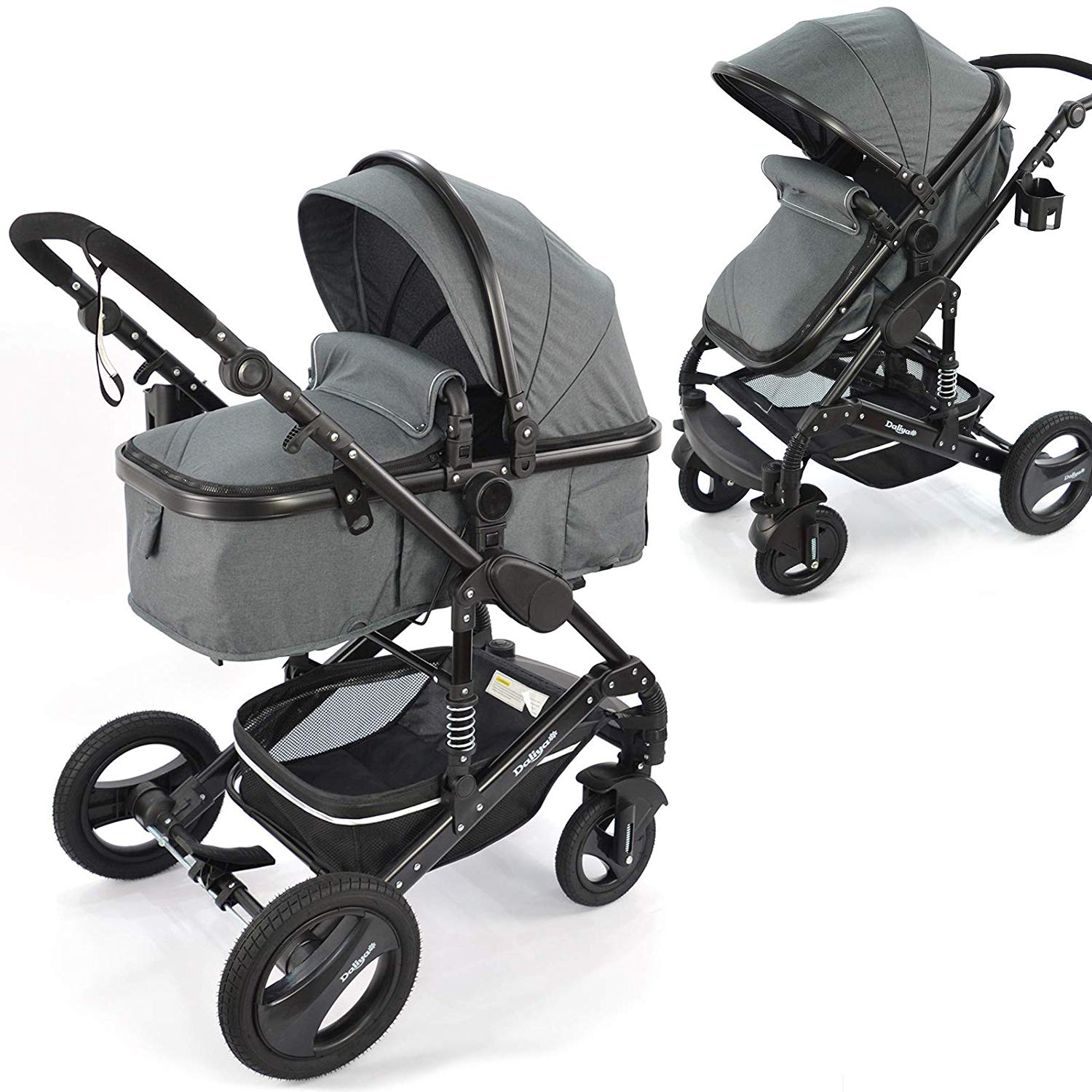 Daliya Combi pram 2-in-1 Bambimo with aluminium frame in many different colours – click system – all 4 wheels to remove – with extra large shopping basket – 2 in 1 sports seat – baby bath space saving xl
