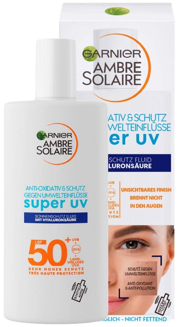 Garnier Ambre Solaire Sensitive Expert+ UV Protection Fluid with Hyaluronic Acid, SPF 50, Very High Protection, Pack of 1 (1 x 40 ml)