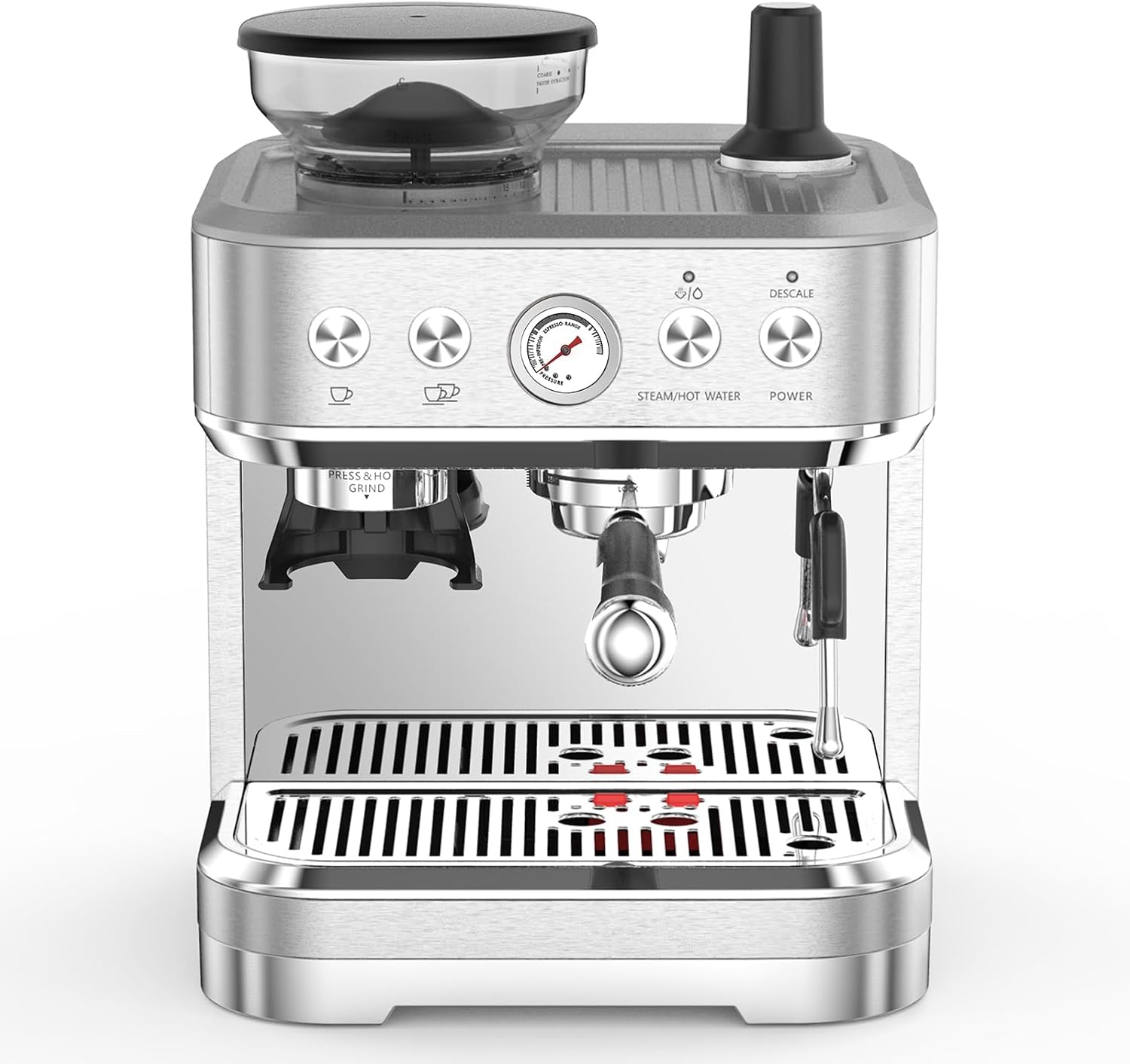 Espresso Machine with Grinder - 15 Bar, 1350 W, PID & Manual Pressure, Integrated Milk Frother, 2.3 L Tank, for Real Barista Enjoyment at Home