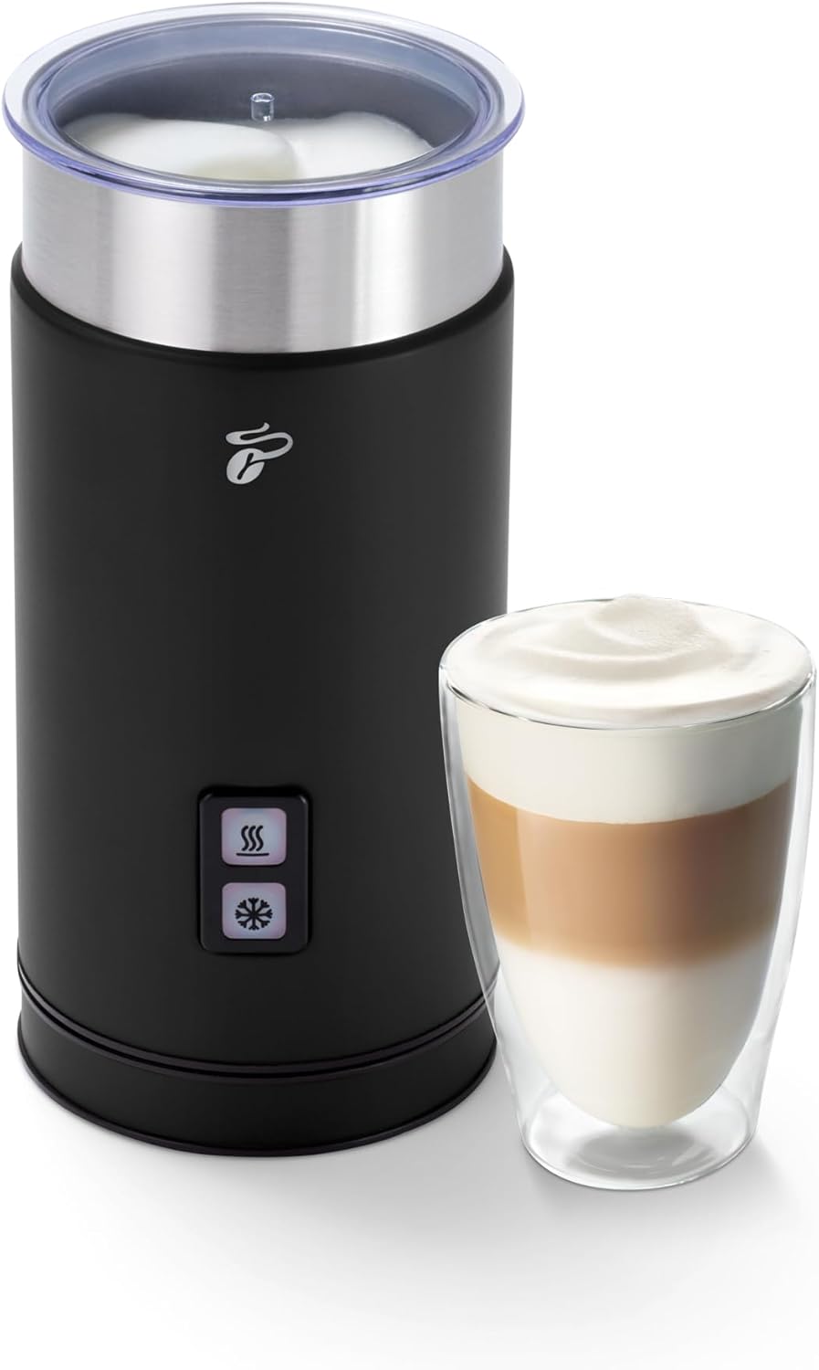 Tchibo Electric Milk Frother, 130ml Capacity, Stainless Steel, Non-Stick Coating, Warm and Cold Milk Frother, for Latte Macchiato, Cappuccino and Cocoa (Black)