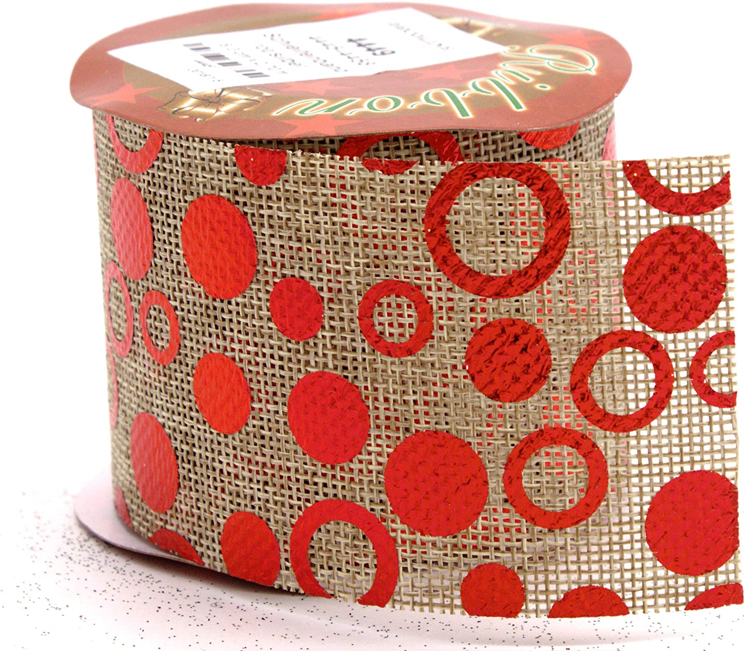 Daro Deko Jute Ribbon 6 Cm X 2.7 M With White Or Red Patterns-1 Piece Or 3 