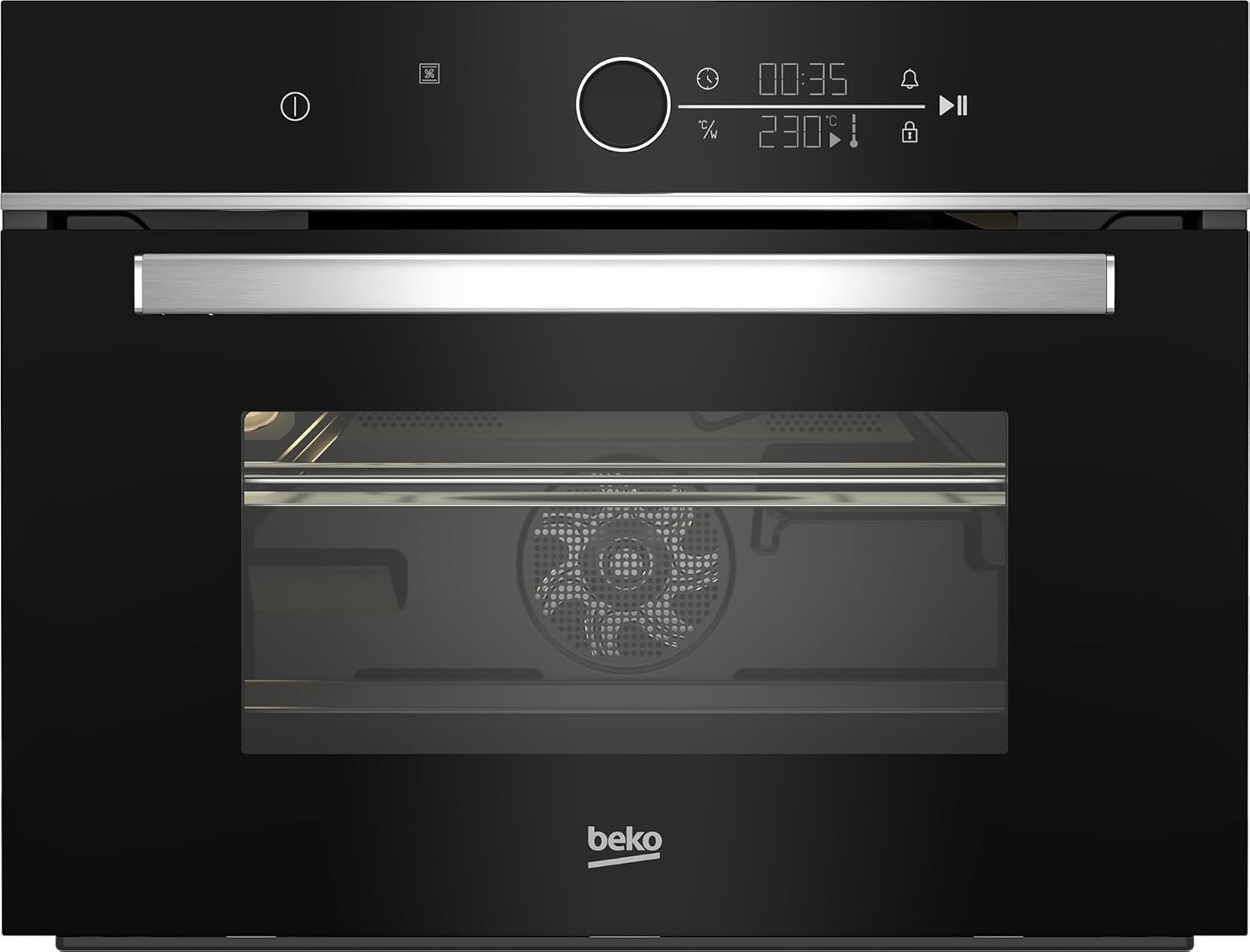Beko BBCW13401X Built-In Compact Oven with Microwave Function, 48 Liters, 16 Functions, Rotary Selector and Touch Display, Removable Side Grid, Stainless Steel