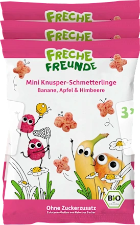 FRECHE FREUNDE Children's Snack Mini Crispy Butterflies Banana, Apple & Raspberry from 1 year (3x15 g), 45 g