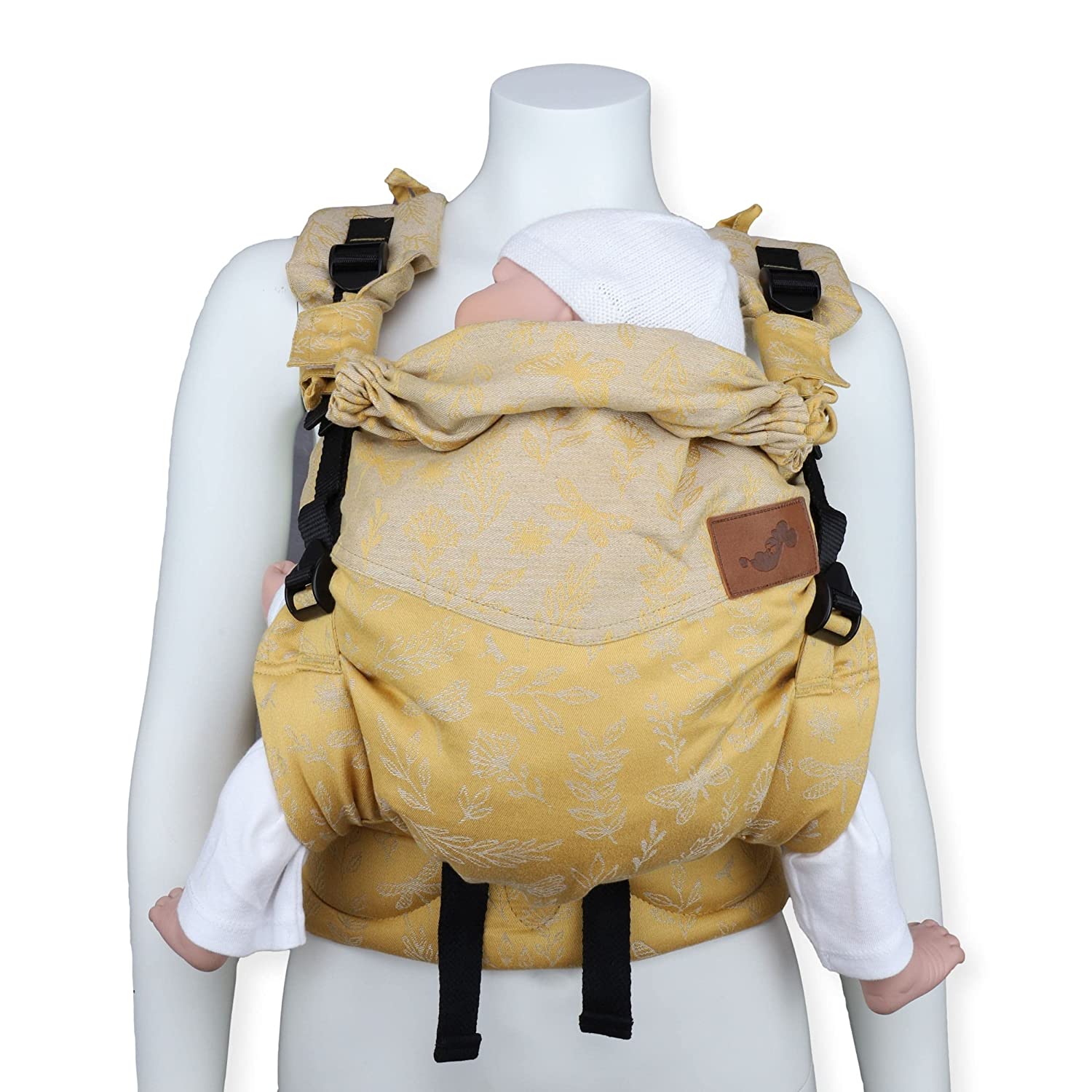 SCHMUSEWOLKE Bestes für Babys Schmusewolke Comfort Baby Carrier Newborn and Toddler Botanical Golden Organic Cotton with Linen Baby Size 0-12 Months 3-12 kg Stomach and Back Carrier